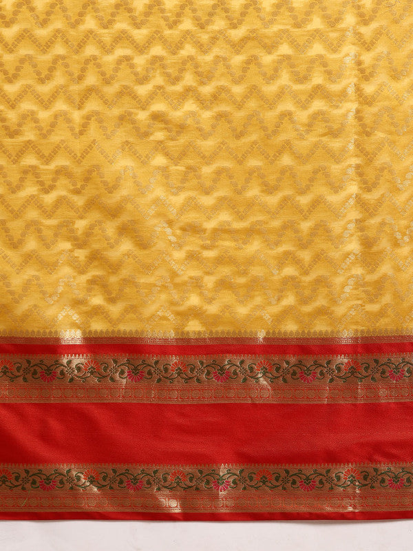 Yellow Silk Blend Woven Zari Design Abstract Saree with Unstitched Blouse - Hiral Fashion | Swadesiicart