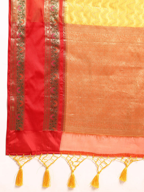 Yellow Silk Blend Woven Zari Design Abstract Saree with Unstitched Blouse - Hiral Fashion | Swadesiicart