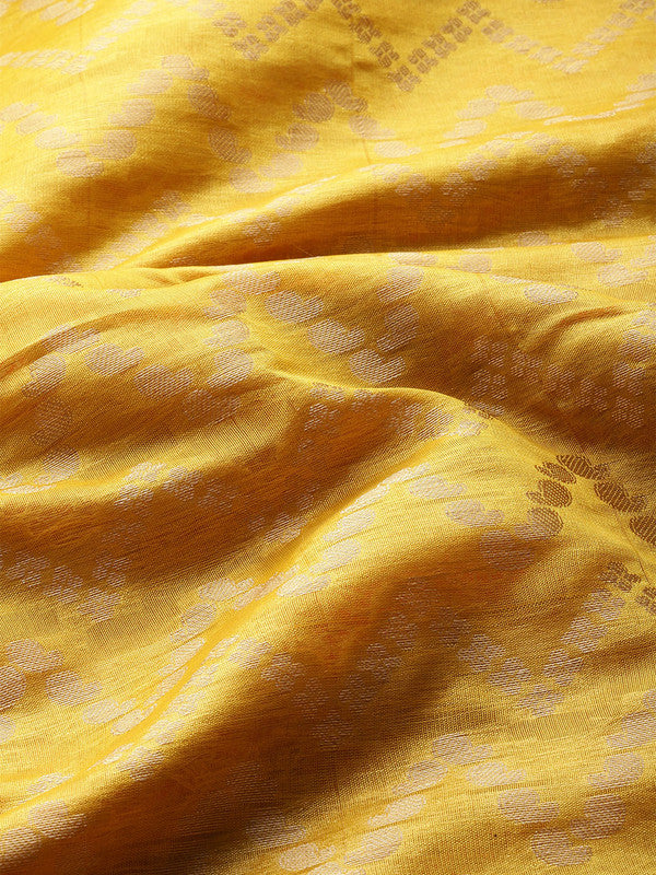 Yellow Silk Blend Woven Zari Design Abstract Saree with Unstitched Blouse - Hiral Fashion | Swadesiicart