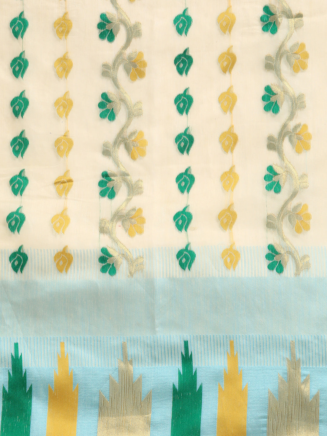 Blue Pure Cotton Woven Zari Design Floral Saree with Unstitched Blouse - Hiral Fashion | Swadesiicart