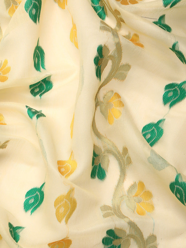 Blue Pure Cotton Woven Zari Design Floral Saree with Unstitched Blouse - Hiral Fashion | Swadesiicart