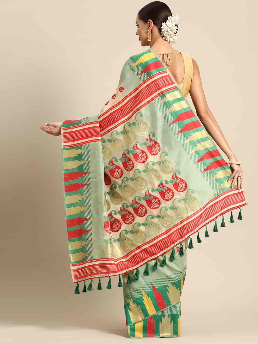 Green Pure Cotton Woven Zari Design Floral Saree with Unstitched Blouse - Hiral Fashion | Swadesiicart