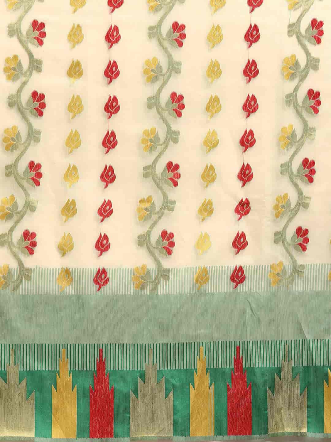 Green Pure Cotton Woven Zari Design Floral Saree with Unstitched Blouse - Hiral Fashion | Swadesiicart