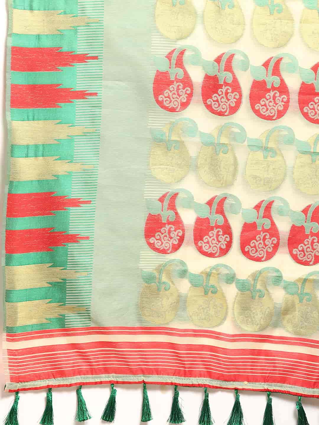 Green Pure Cotton Woven Zari Design Floral Saree with Unstitched Blouse - Hiral Fashion | Swadesiicart
