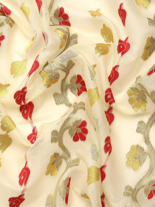 Gray Pure Cotton Woven Zari Design Floral Saree with Unstitched Blouse - Hiral Fashion | Swadesiicart