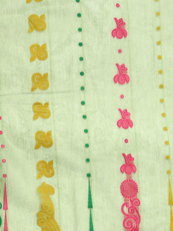Green Pure Cotton Woven Zari Design Floral Saree with Unstitched Blouse - Hiral Fashion | Swadesiicart