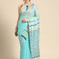 Turquoise Pure Cotton Woven Zari Design Geomatric Saree with Unstitched Blouse - Hiral Fashion | Swadesiicart