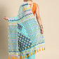 Turquoise Pure Cotton Woven Zari Design Geomatric Saree with Unstitched Blouse - Hiral Fashion | Swadesiicart