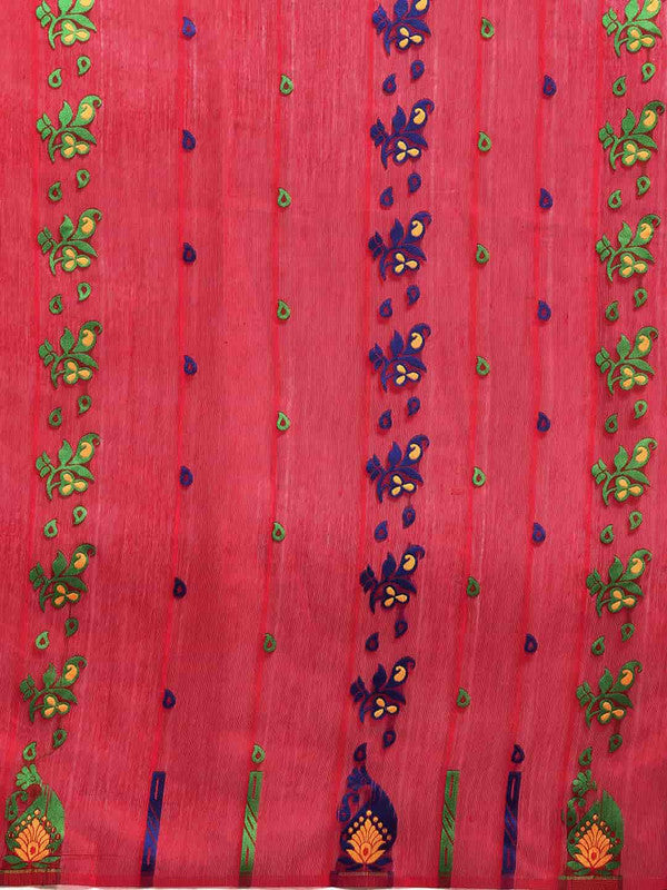 Red Pure Cotton Woven Zari Design Paisley Saree with Unstitched Blouse - Hiral Fashion | Swadesiicart
