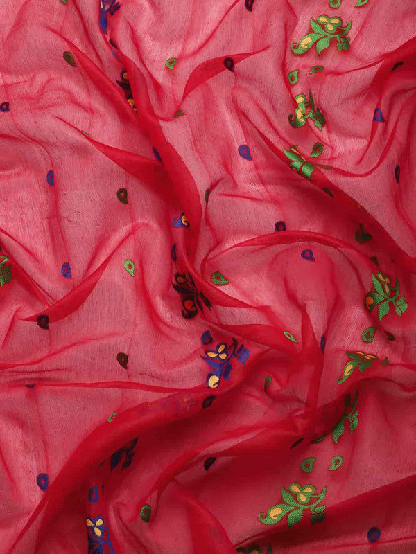 Red Pure Cotton Woven Zari Design Paisley Saree with Unstitched Blouse - Hiral Fashion | Swadesiicart