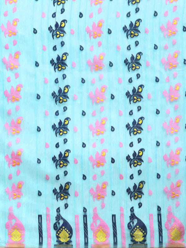 Turquoise Pure Cotton Woven Zari Design Paisley Saree with Unstitched Blouse - Hiral Fashion | Swadesiicart