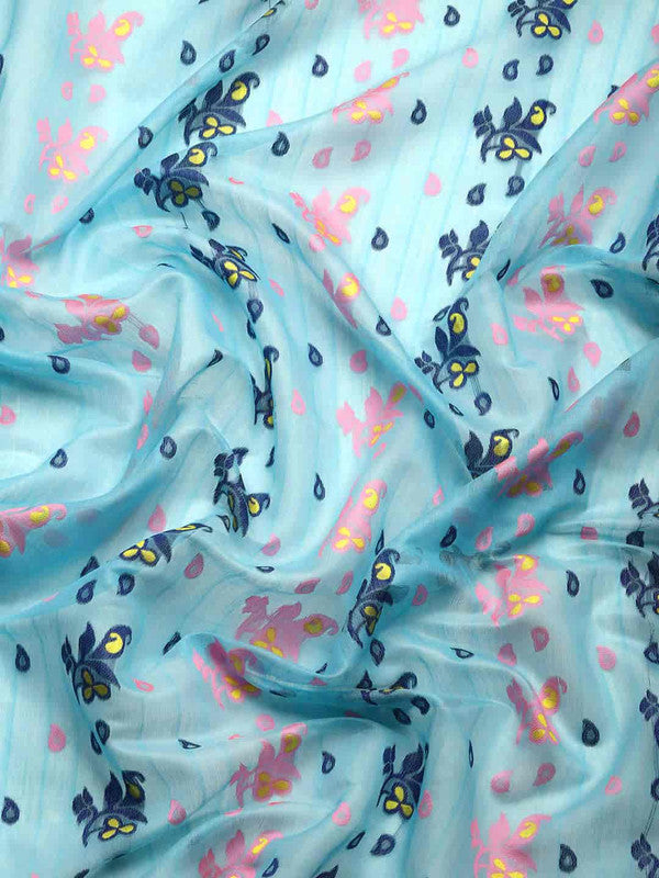 Turquoise Pure Cotton Woven Zari Design Paisley Saree with Unstitched Blouse - Hiral Fashion | Swadesiicart