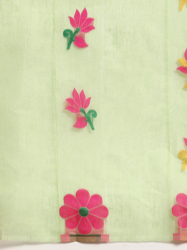 Green Pure Cotton Woven Zari Design Floral Saree with Unstitched Blouse - Hiral Fashion | Swadesiicart