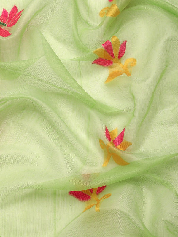 Green Pure Cotton Woven Zari Design Floral Saree with Unstitched Blouse - Hiral Fashion | Swadesiicart
