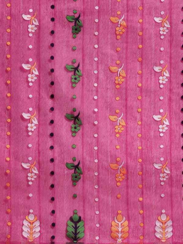 Magenta Pure Cotton Woven Zari Design Floral Saree with Unstitched Blouse - Hiral Fashion | Swadesiicart
