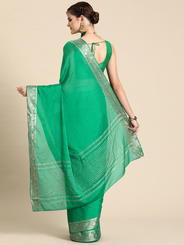 Green Pure Viscose Chinon Zari Woven Solid Saree with Unstitched Blouse - Hiral Fashion | Swadesiicart