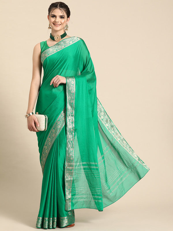 Green Pure Viscose Chinon Zari Woven Solid Saree with Unstitched Blouse - Hiral Fashion | Swadesiicart