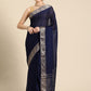Navy Blue Pure Viscose Chinon Zari Woven Solid Saree with Unstitched Blouse - Hiral Fashion | Swadesiicart
