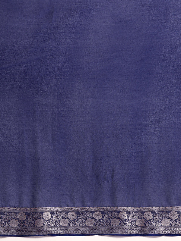 Navy Blue Pure Viscose Chinon Zari Woven Solid Saree with Unstitched Blouse - Hiral Fashion | Swadesiicart