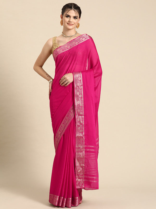 Pink Pure Viscose Chinon Zari Woven Solid Saree with Unstitched Blouse - Hiral Fashion | Swadesiicart
