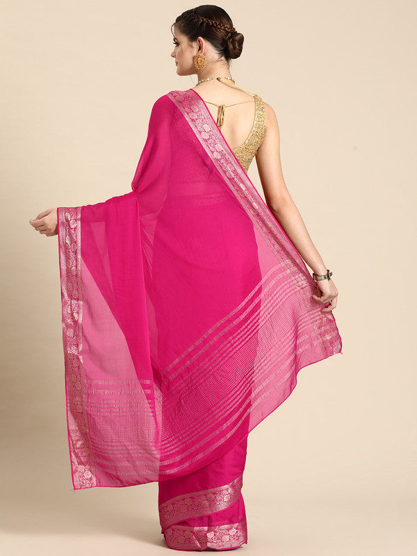 Pink Pure Viscose Chinon Zari Woven Solid Saree with Unstitched Blouse - Hiral Fashion | Swadesiicart