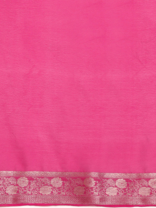Pink Pure Viscose Chinon Zari Woven Solid Saree with Unstitched Blouse - Hiral Fashion | Swadesiicart