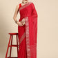 Red Pure Viscose Chinon Zari Woven Solid Saree with Unstitched Blouse - Hiral Fashion | Swadesiicart