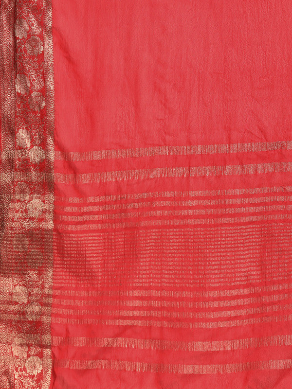 Red Pure Viscose Chinon Zari Woven Solid Saree with Unstitched Blouse - Hiral Fashion | Swadesiicart