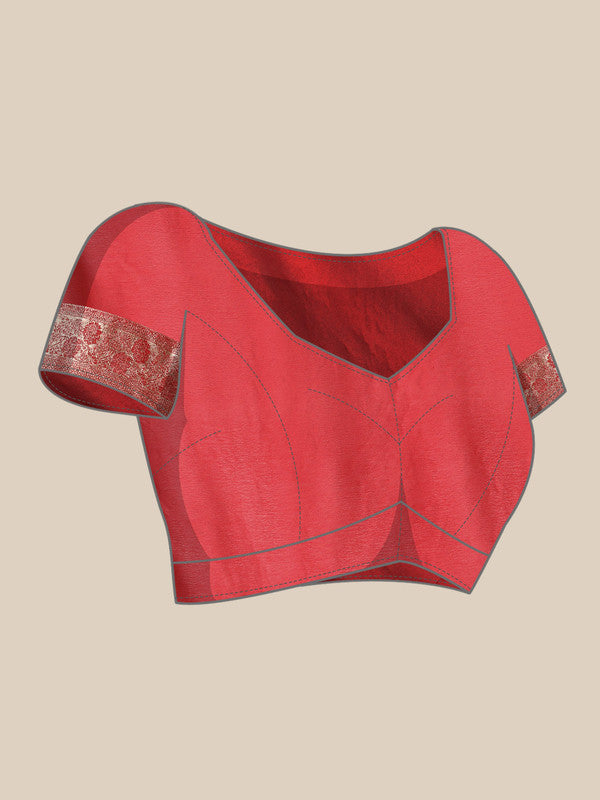 Red Pure Viscose Chinon Zari Woven Solid Saree with Unstitched Blouse - Hiral Fashion | Swadesiicart