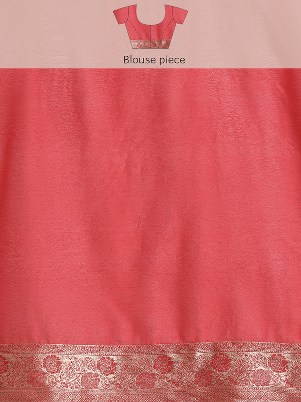 Red Pure Viscose Chinon Zari Woven Solid Saree with Unstitched Blouse - Hiral Fashion | Swadesiicart