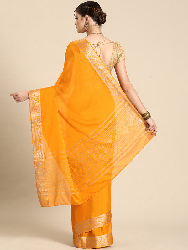 Yellow Pure Viscose Chinon Zari Woven Solid Saree with Unstitched Blouse - Hiral Fashion | Swadesiicart