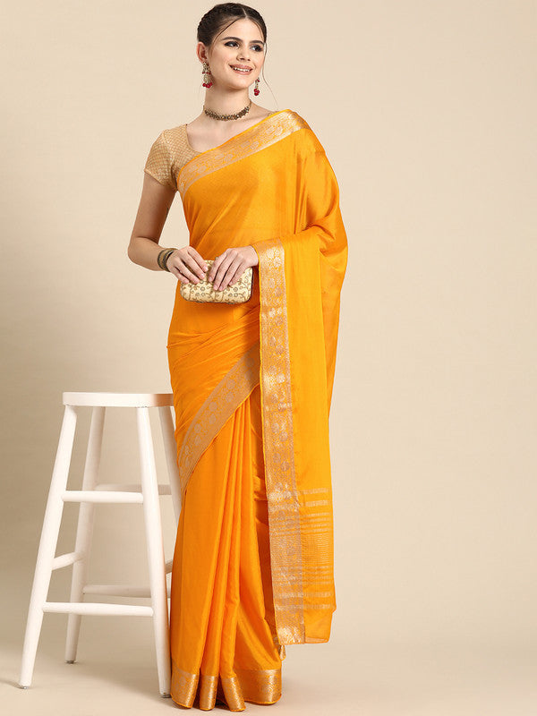 Yellow Pure Viscose Chinon Zari Woven Solid Saree with Unstitched Blouse - Hiral Fashion | Swadesiicart