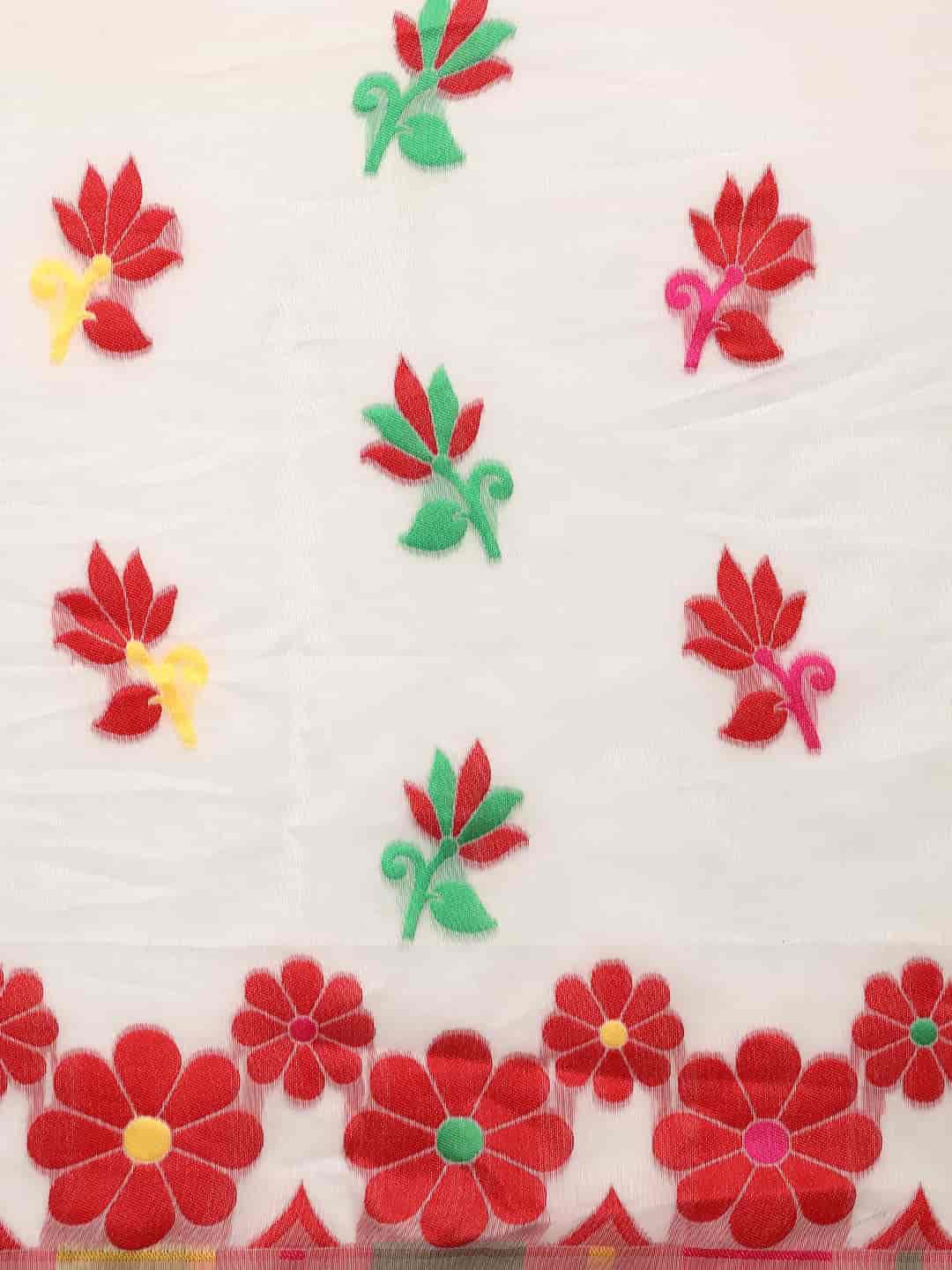 Off White Pure Cotton Woven Zari Design Floral Saree with Unstitched Blouse - Hiral Fashion | Swadesiicart