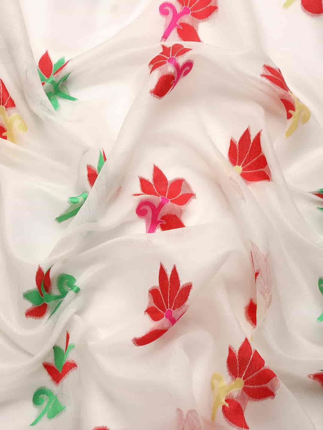 Off White Pure Cotton Woven Zari Design Floral Saree with Unstitched Blouse - Hiral Fashion | Swadesiicart