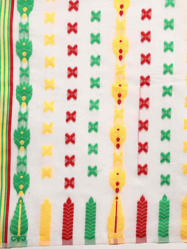 Off White Pure Cotton Woven Zari Design Floral Saree with Unstitched Blouse - Hiral Fashion | Swadesiicart