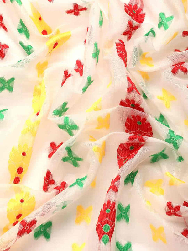 Off White Pure Cotton Woven Zari Design Floral Saree with Unstitched Blouse - Hiral Fashion | Swadesiicart