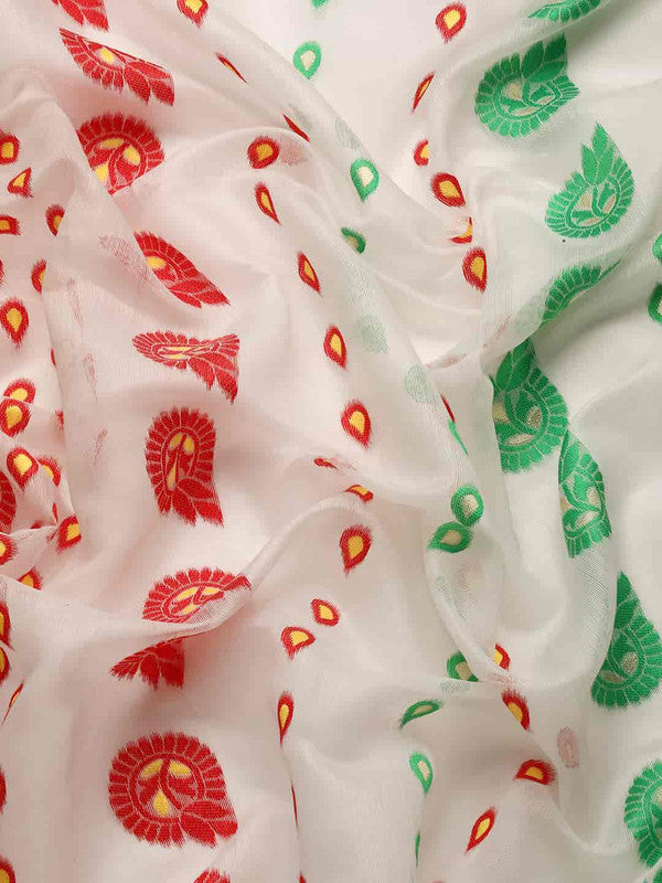 Off White Pure Cotton Woven Zari Design Floral Saree with Unstitched Blouse - Hiral Fashion | Swadesiicart