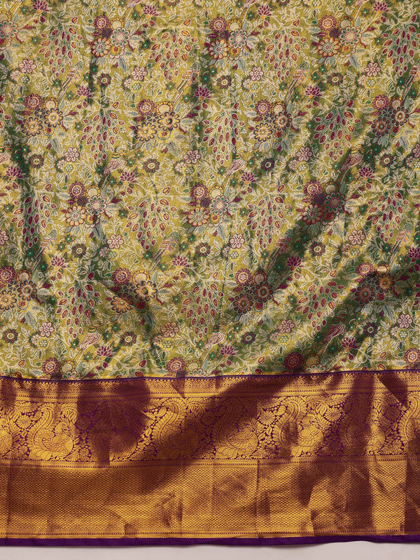 Green Pure Silk Woven Zari Design Floral Saree with Unstitched Blouse - Hiral Fashion | Swadesiicart