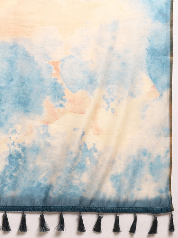 Beige Organza Printed Tie and Dye Saree with Unstitched Blouse - Hiral Fashion | Swadesiicart