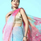 Pink Organza Printed Tie and Dye Saree with Unstitched Blouse - Hiral Fashion | Swadesiicart