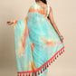 Green Organza Printed Tie and Dye Saree with Unstitched Blouse - Hiral Fashion | Swadesiicart