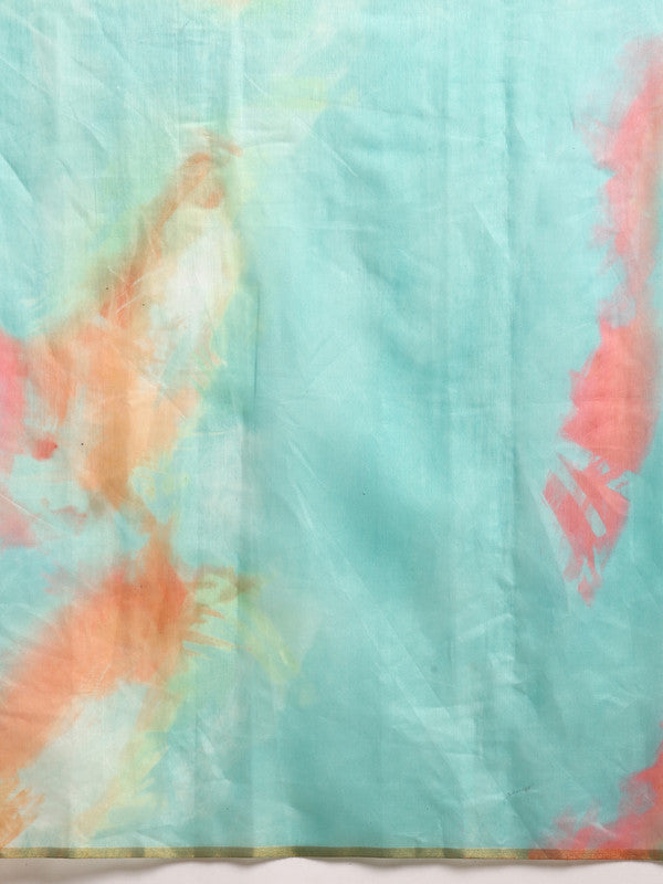 Green Organza Printed Tie and Dye Saree with Unstitched Blouse - Hiral Fashion | Swadesiicart