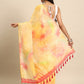 Yellow Organza Printed Tie and Dye Saree with Unstitched Blouse - Hiral Fashion | Swadesiicart
