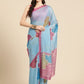 Aqua Silk Blend Printed Abstract Saree with Unstitched Blouse - Hiral Fashion | Swadesiicart