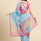 Aqua Silk Blend Printed Abstract Saree with Unstitched Blouse - Hiral Fashion | Swadesiicart