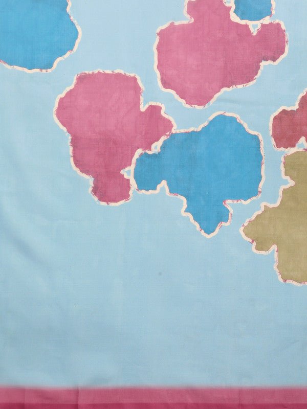 Aqua Silk Blend Printed Abstract Saree with Unstitched Blouse - Hiral Fashion | Swadesiicart