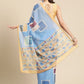 Blue Silk Blend Printed Abstract Saree with Unstitched Blouse - Hiral Fashion | Swadesiicart