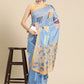 Blue Silk Blend Printed Abstract Saree with Unstitched Blouse - Hiral Fashion | Swadesiicart