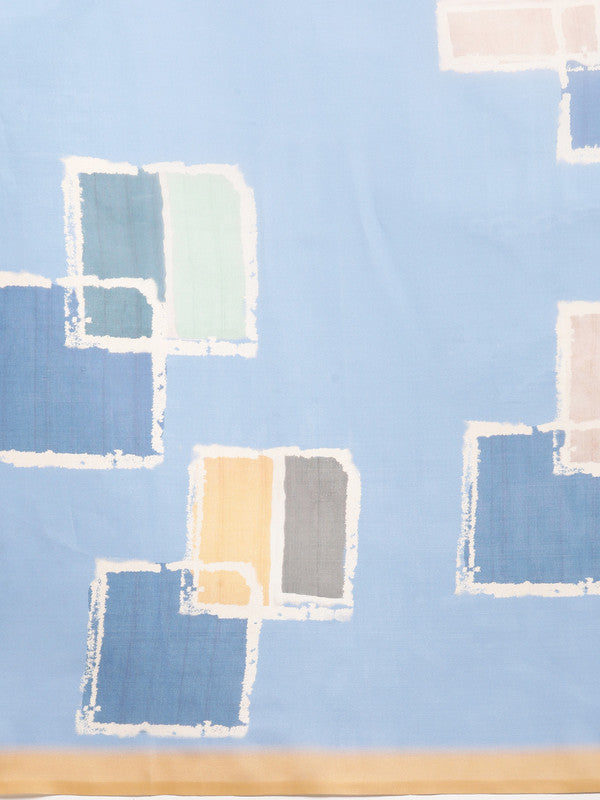 Blue Silk Blend Printed Abstract Saree with Unstitched Blouse - Hiral Fashion | Swadesiicart