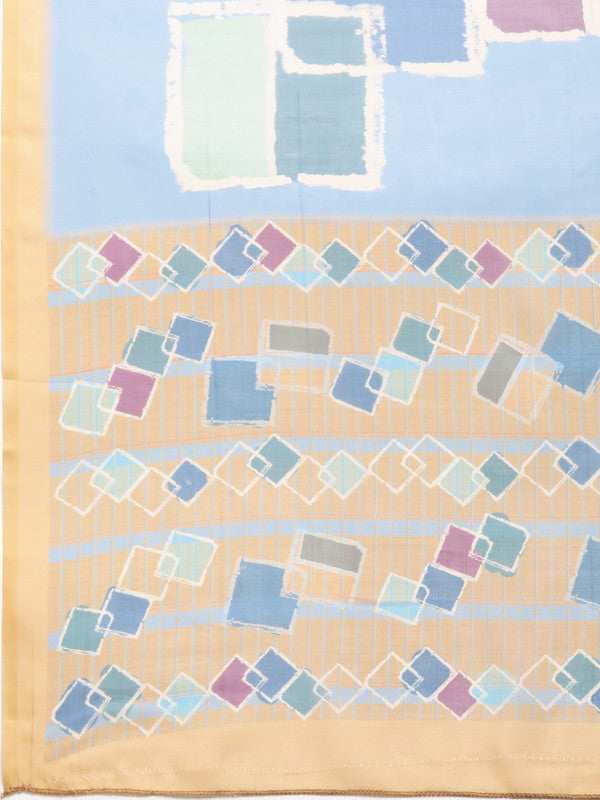 Blue Silk Blend Printed Abstract Saree with Unstitched Blouse - Hiral Fashion | Swadesiicart